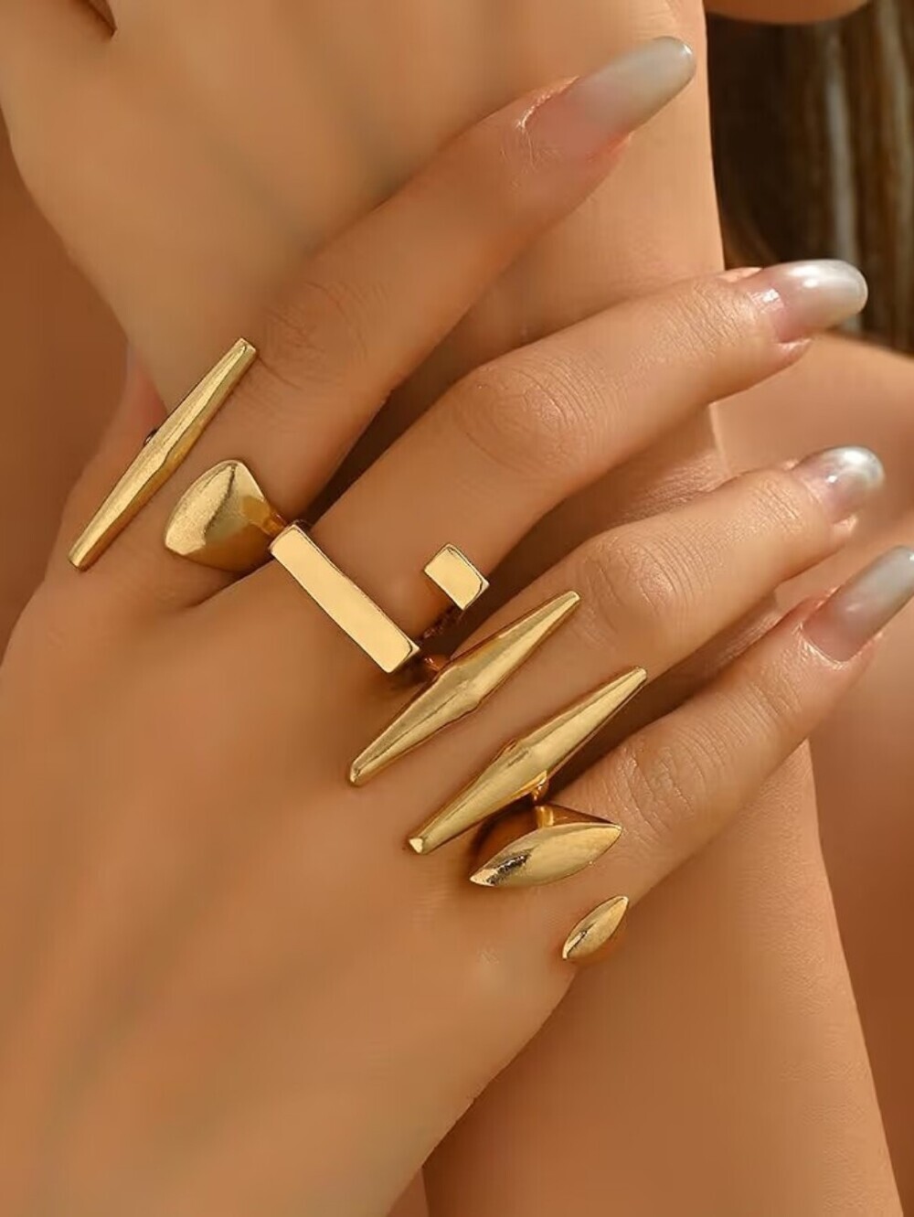 Gold Geometric Open Ring Set for Women, 4Pc Adjustable Minimalist Rings Abstract